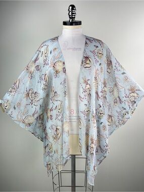 💚 3688. Light Blue Floral Shell Print Kimono